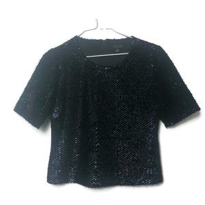 NWOT Ann Taylor Velvet Sequin Top XS Black